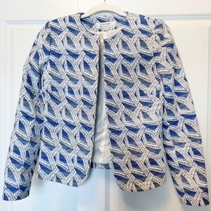 Tahari ASL Blue Goyard Chevron Blazer Open Jacket sz 2 oldmoney